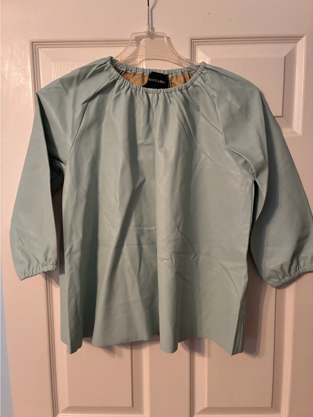 Dolce Cabo Light Mint Green Women's Faux Leather Peasant Blouse With 3/4 Sleeves